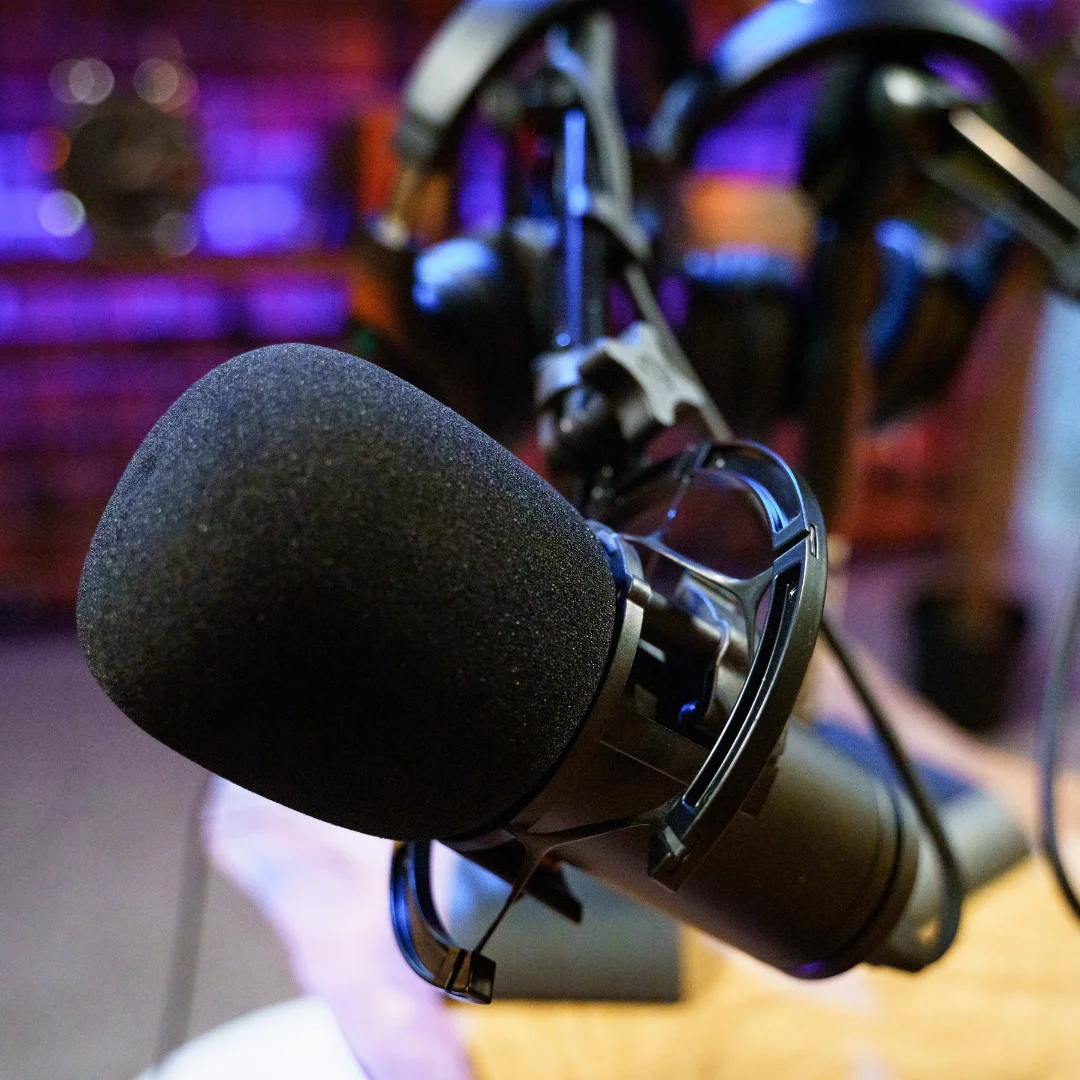 A studio microphone representing the custom audio branding work of Allison Michele Designs